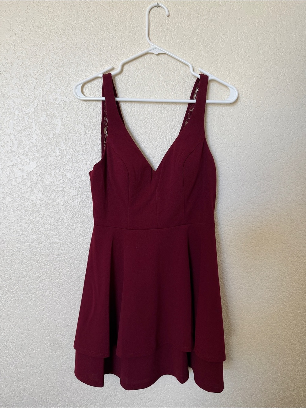 City Studio Burgundy V-Neck Fit & Flare Mini Dress